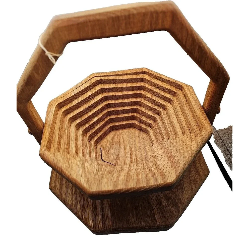 Vintage Old World Market Collapsible Wooden Basket Handcrafted In KY Red Oak NWT
